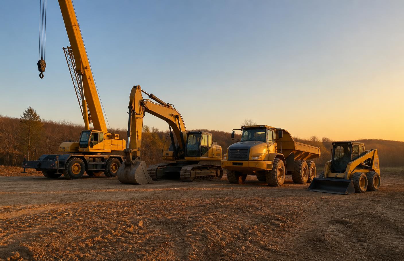 Tree extraction crane, excavator, dump truck and skid steer owned by Gideon Tree Works in Jonesboro AR